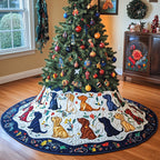 Patterned Dogs with Navy Border Christmas Tree Skirt