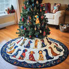 Dogs on Blue and White Stripes Christmas Tree Skirt