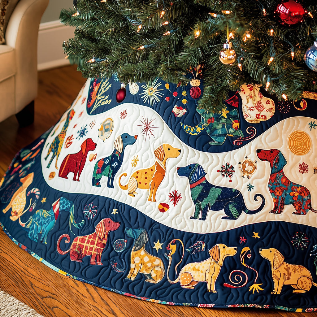 Dogs on the Navy Wave Band Christmas Tree Skirt