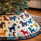 Print Dogs Scattered on White Christmas Tree Skirt