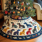 Rows of Patterned Dogs on Cream Christmas Tree Skirt