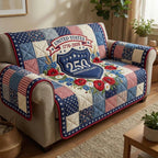 Anniversary Seal with Red Poppies Sofa Cover