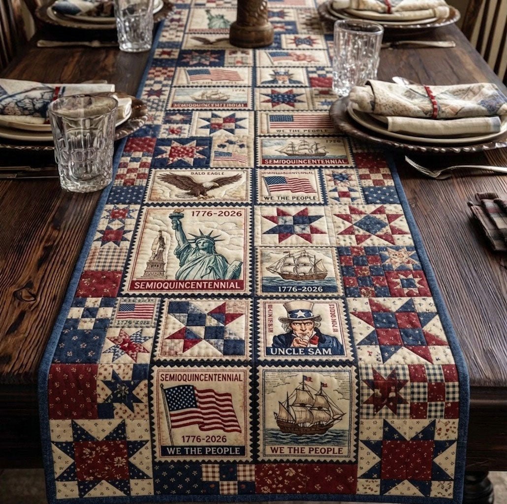 We The People Patriotic Patchwork Blocks Table Runner