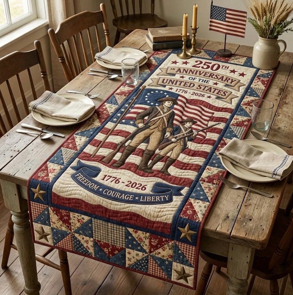 250th Anniversary Minuteman with Flag Table Runner