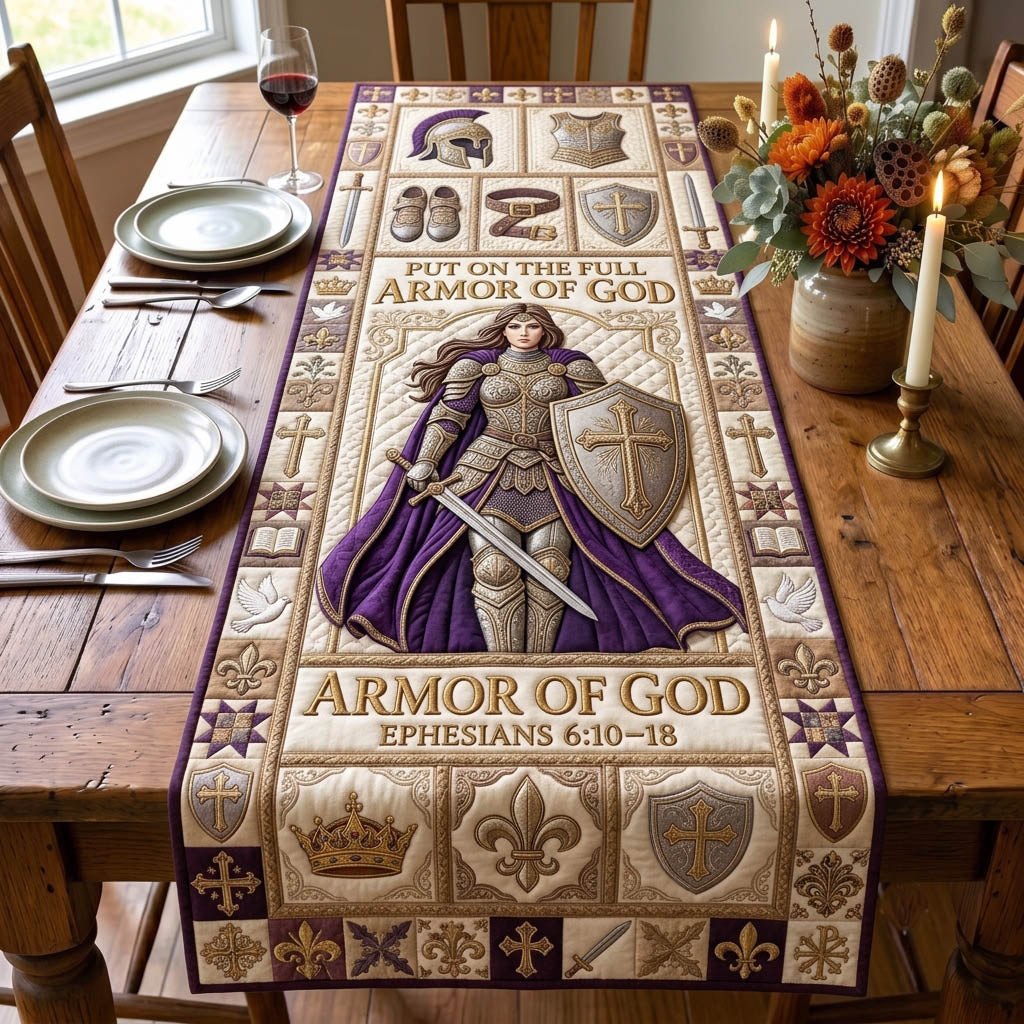 Armor of God Knight in Purple Cloak Table Runner