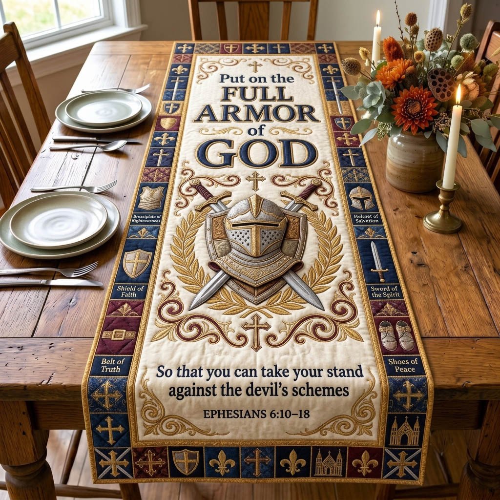 Armor of God Crossed Swords Banner Table Runner
