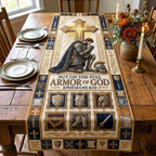 Armor of God Knight in Golden Rays Table Runner