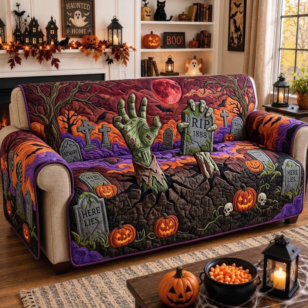 Zombie Hand Under the Blood Moon Sofa Cover