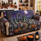 Graveyard Path with Cross and Pumpkins Sofa Cover