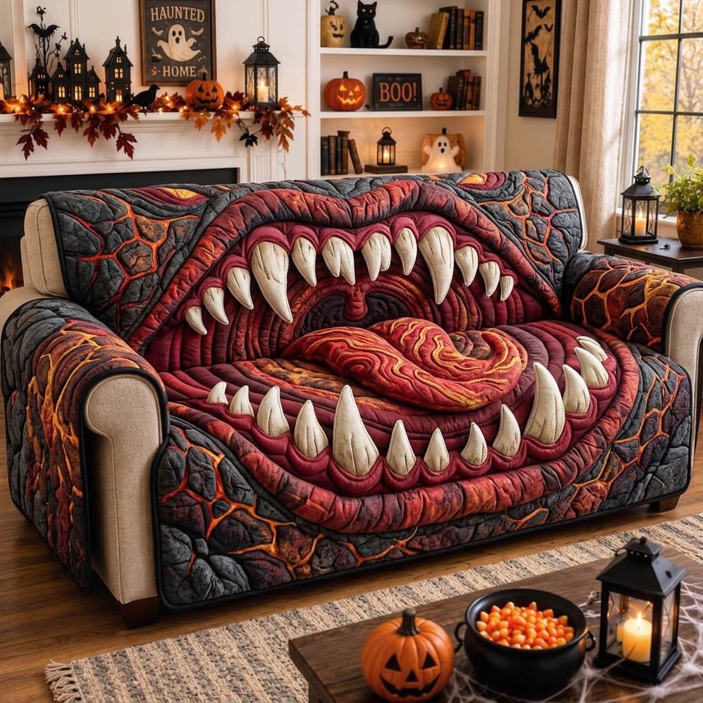 Crimson Jaws with a Curled Tongue Sofa Cover