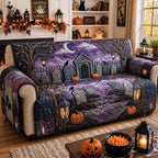 Lantern Lit Crypt in the Purple Cemetery Sofa Cover