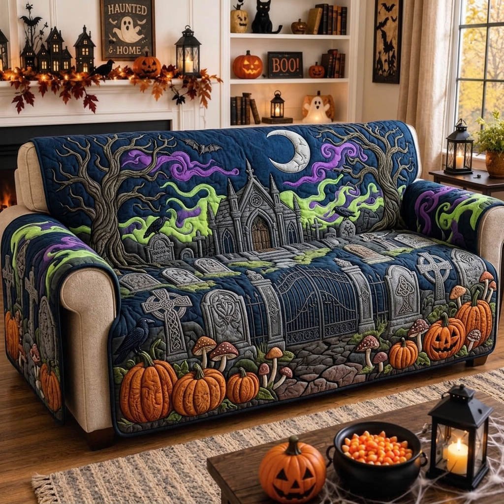 Green Mist Over the Blue Cemetery Sofa Cover