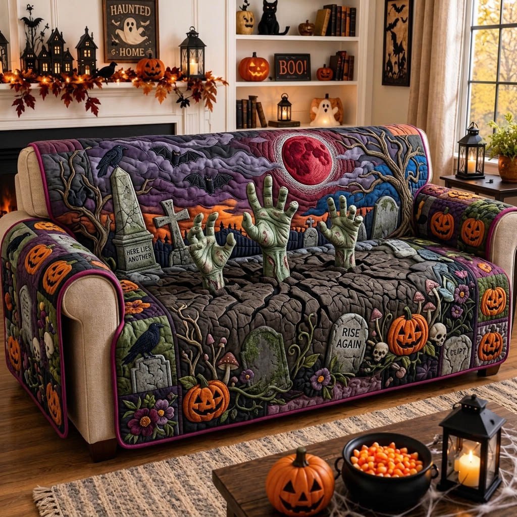 Hands Reaching Beneath the Red Moon Sofa Cover