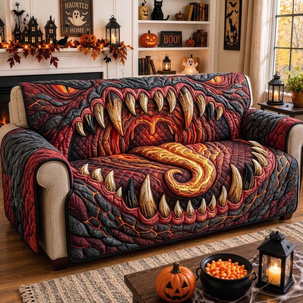 Scarlet Jaws with an Amber Tongue Sofa Cover