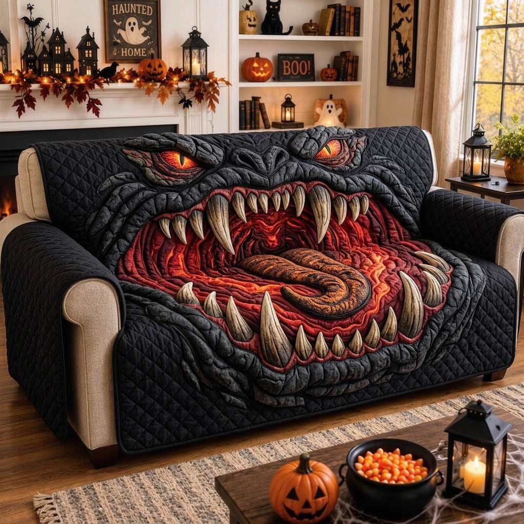 Grey Dragon with a Blazing Mouth Sofa Cover