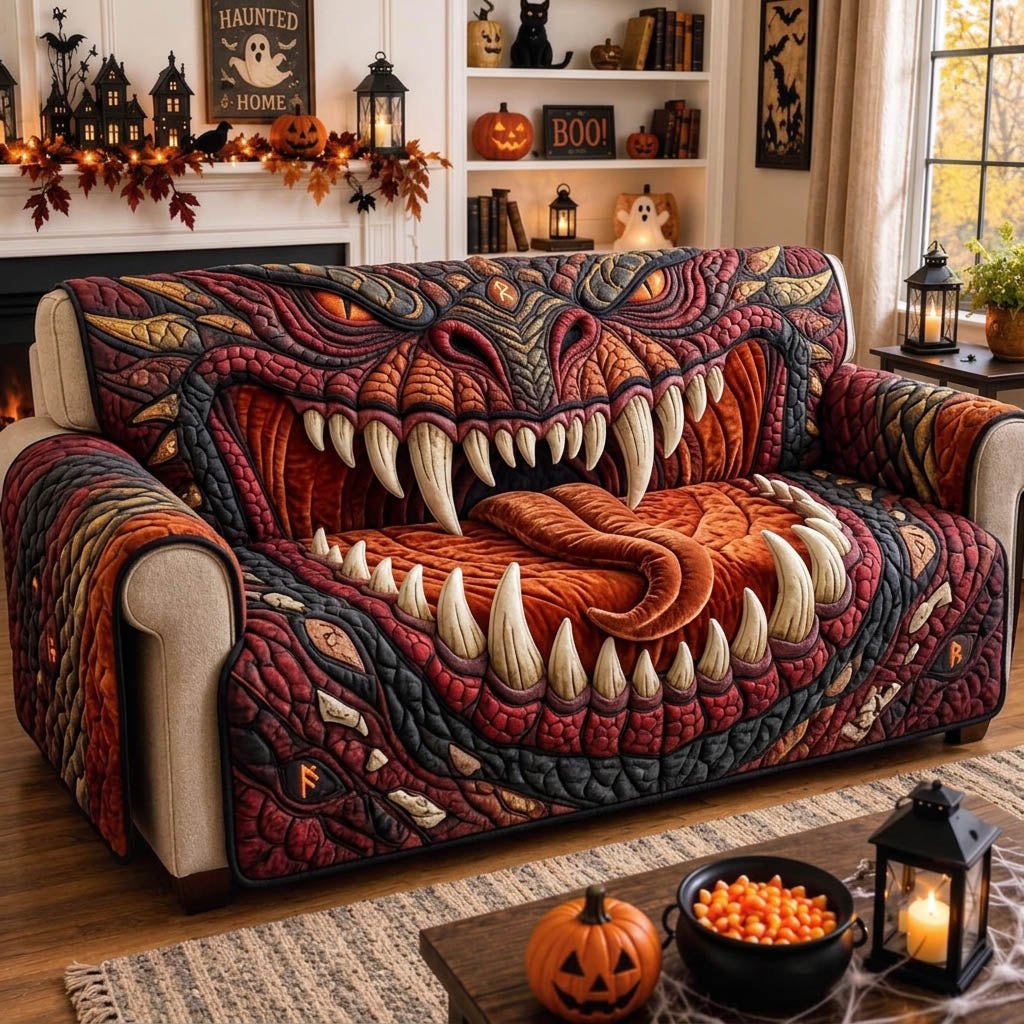 Snarling Orange Beast with Bared Teeth Sofa Cover