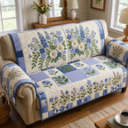 Blue Blossoms and Green Leaves Sofa Cover