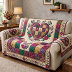 Flower Heart on Magenta Patchwork Sofa Cover