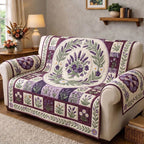Lavender Wreath on Purple Blocks Sofa Cover