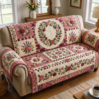 Bouquet Wreath on Rose Blocks Sofa Cover