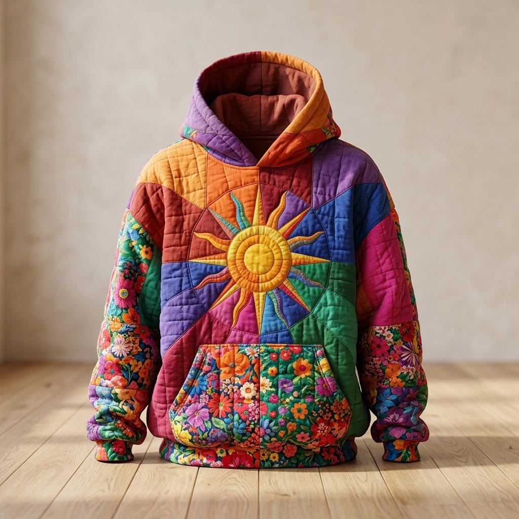 Bright Sun on Jewel Tone Blocks hoodie, all-over print