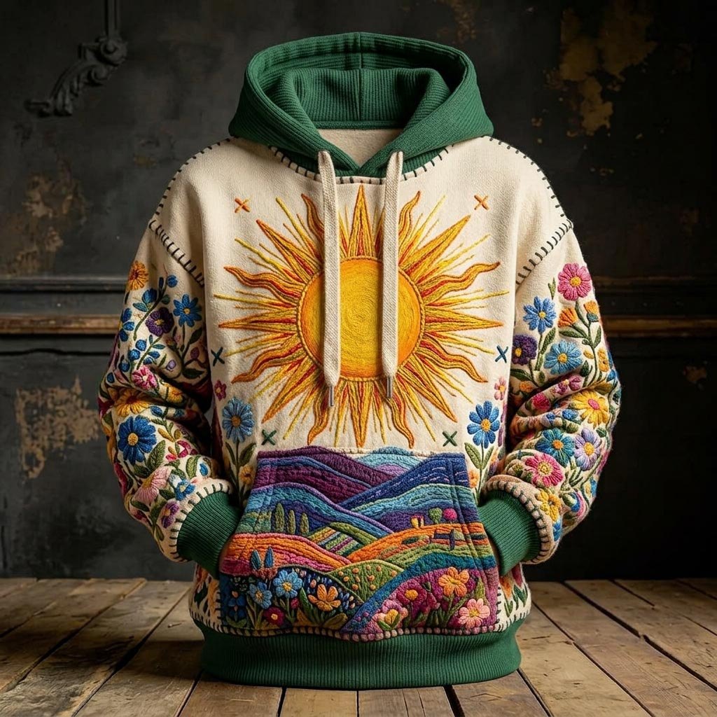 Golden Sun on Ivory Waves hoodie, all-over print
