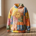 Smiling Sun Face on Amber hoodie, all-over print