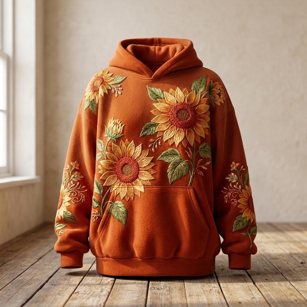 Sunflowers on Burnt Orange hoodie, all-over print