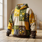 Daisy Squares in Yellow and Sage hoodie, all-over print