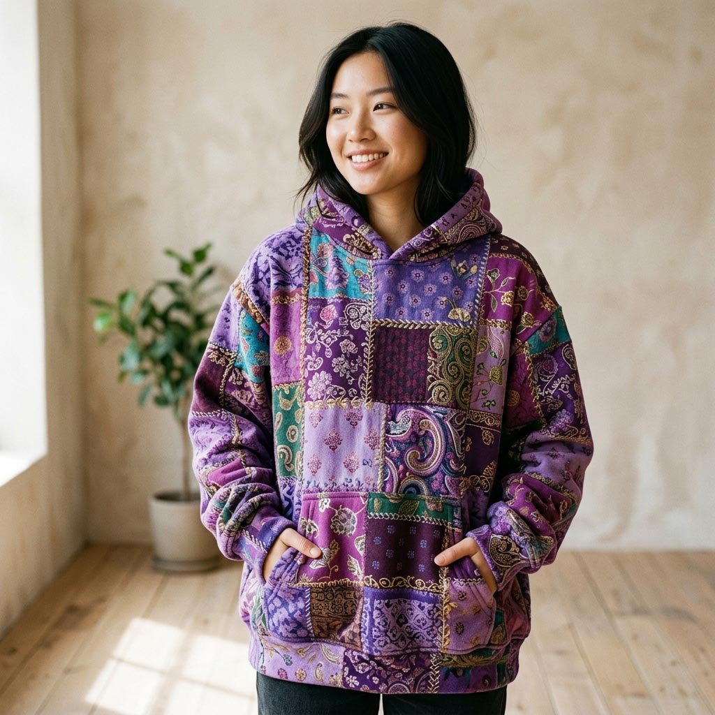 Lavender and Violet Quilt Squares hoodie, all-over print