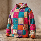 Bright Pink and Turquoise Patchwork hoodie, all-over print