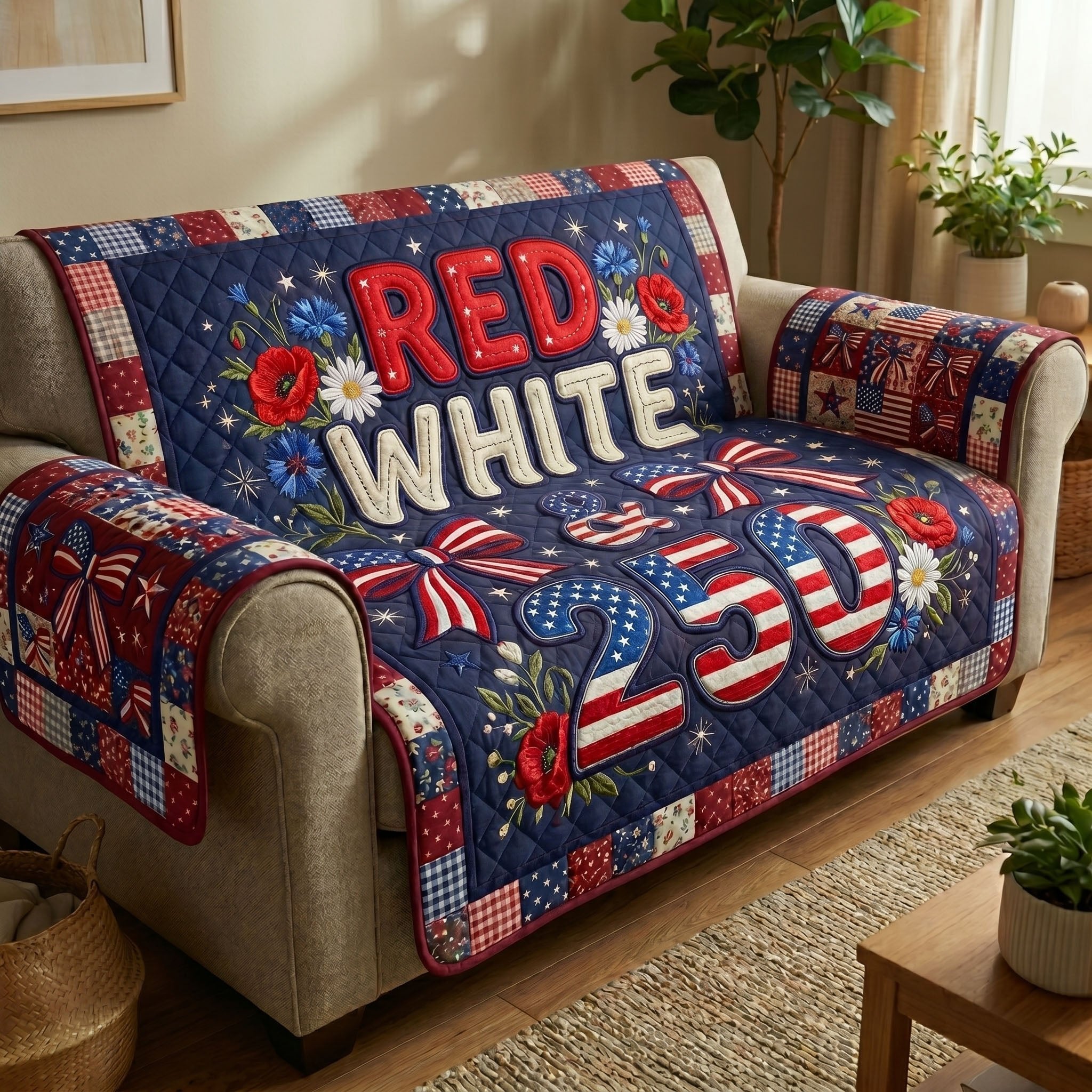 Red White and 250 Fireworks Sofa Cover