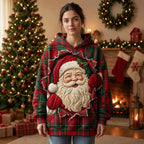 Santa Face on Red and Green Plaid hoodie, all-over print