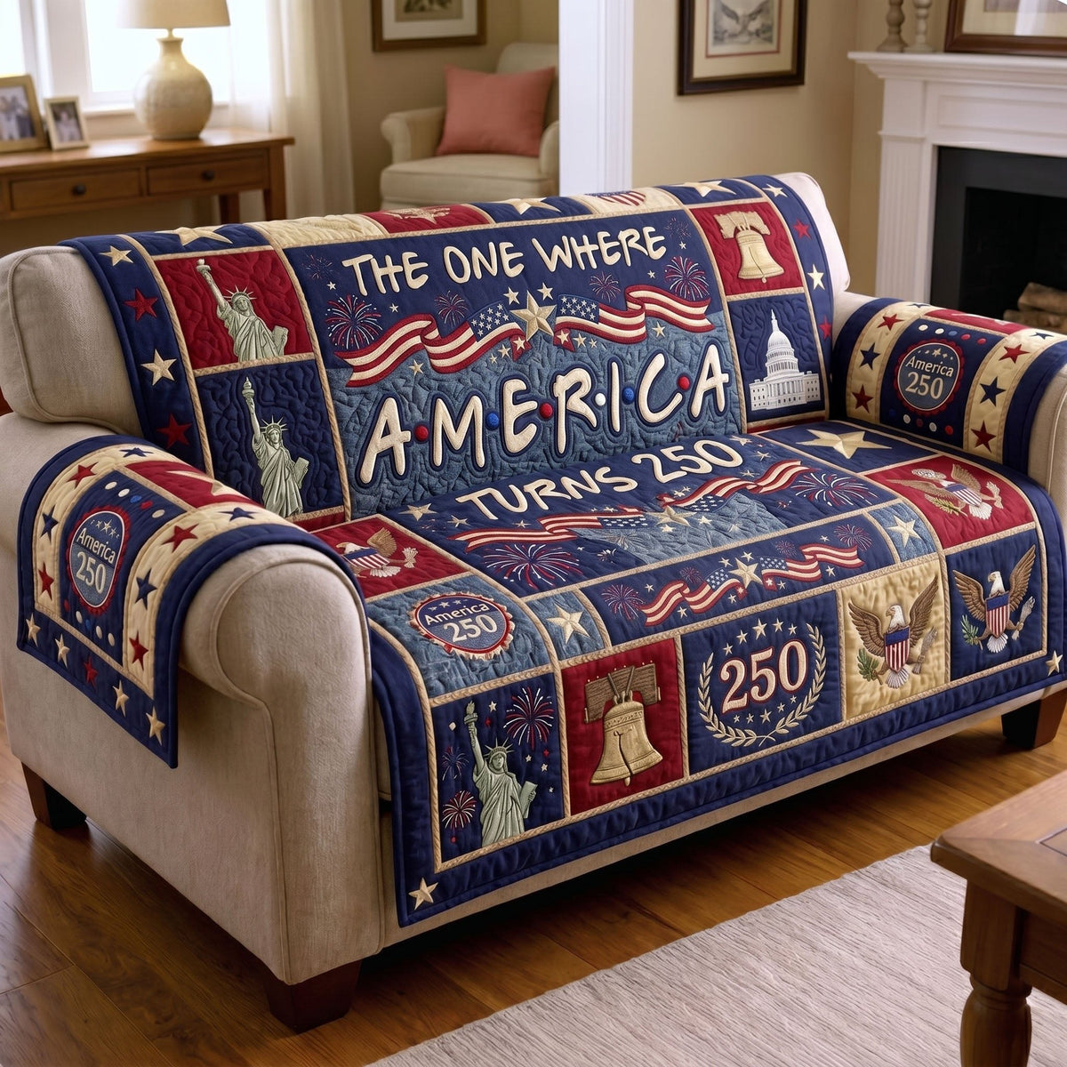 America Turns 250 Landmark Blocks Sofa Cover