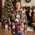 Snowman on Christmas Patchwork Blocks hoodie, all-over print
