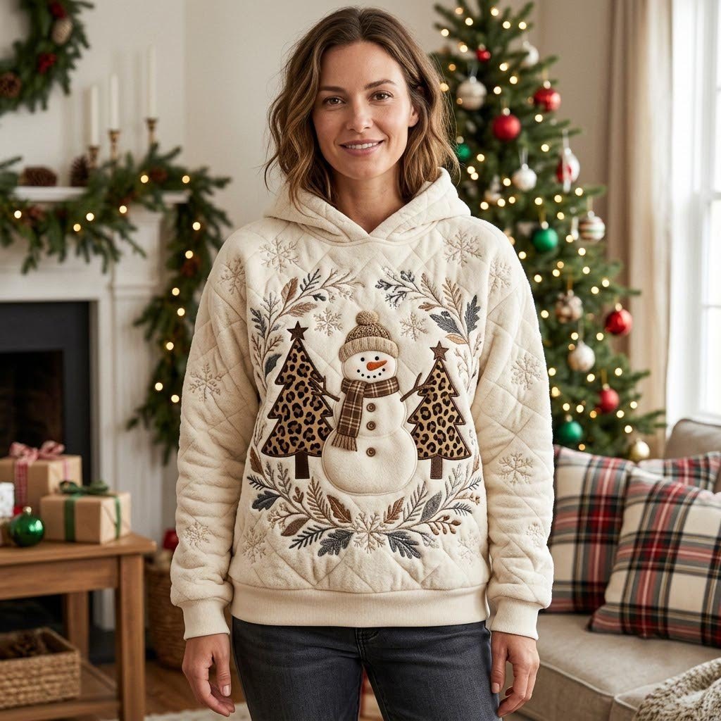 Snowman Between Two Pine Trees hoodie, all-over print