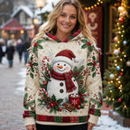 Snowman with a Red Scarf and Holly hoodie, all-over print
