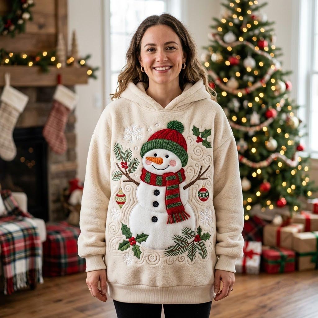Snowman in a Green Bobble Hat hoodie, all-over print