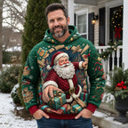 Santa with Firewood on Green hoodie, all-over print