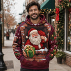 Santa Holding a Green Gift hoodie, all-over print