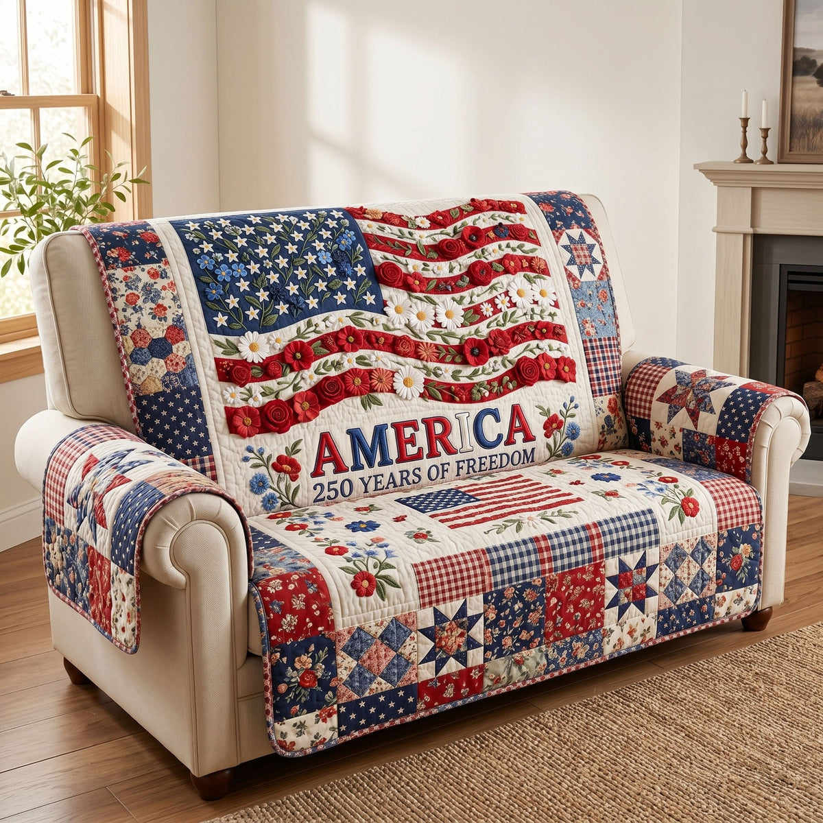 America Freedom Flag with Blossoms Sofa Cover