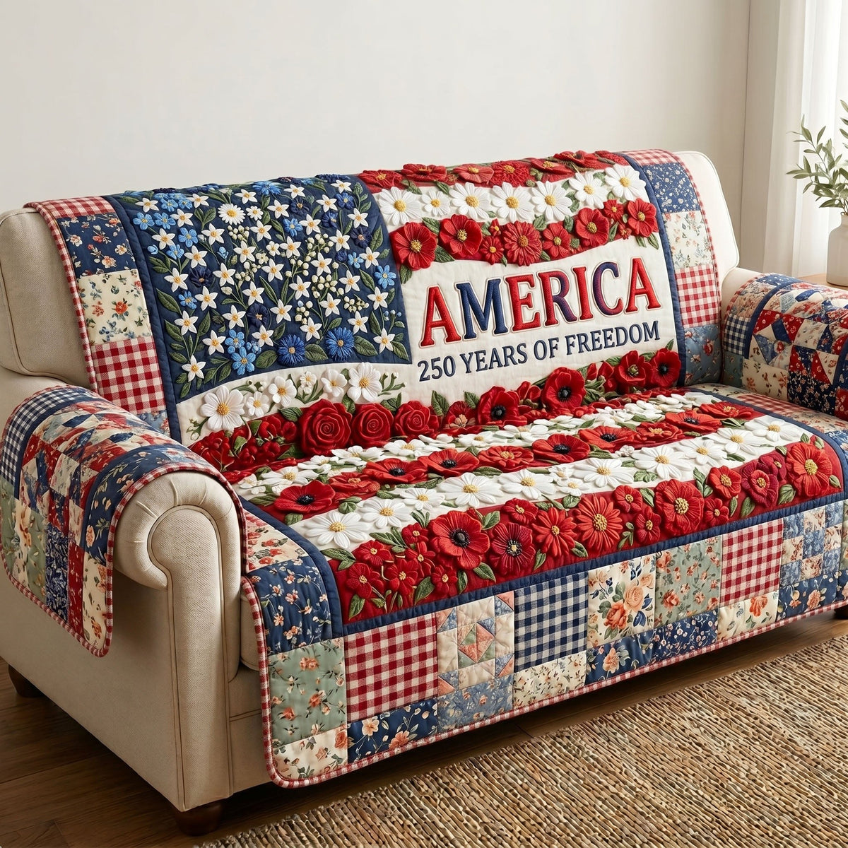 America Freedom with Red Poppies Sofa Cover