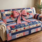Gingham Bow on Patriotic Blocks Sofa Cover