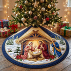 Nativity in the Blue Stable Christmas Tree Skirt