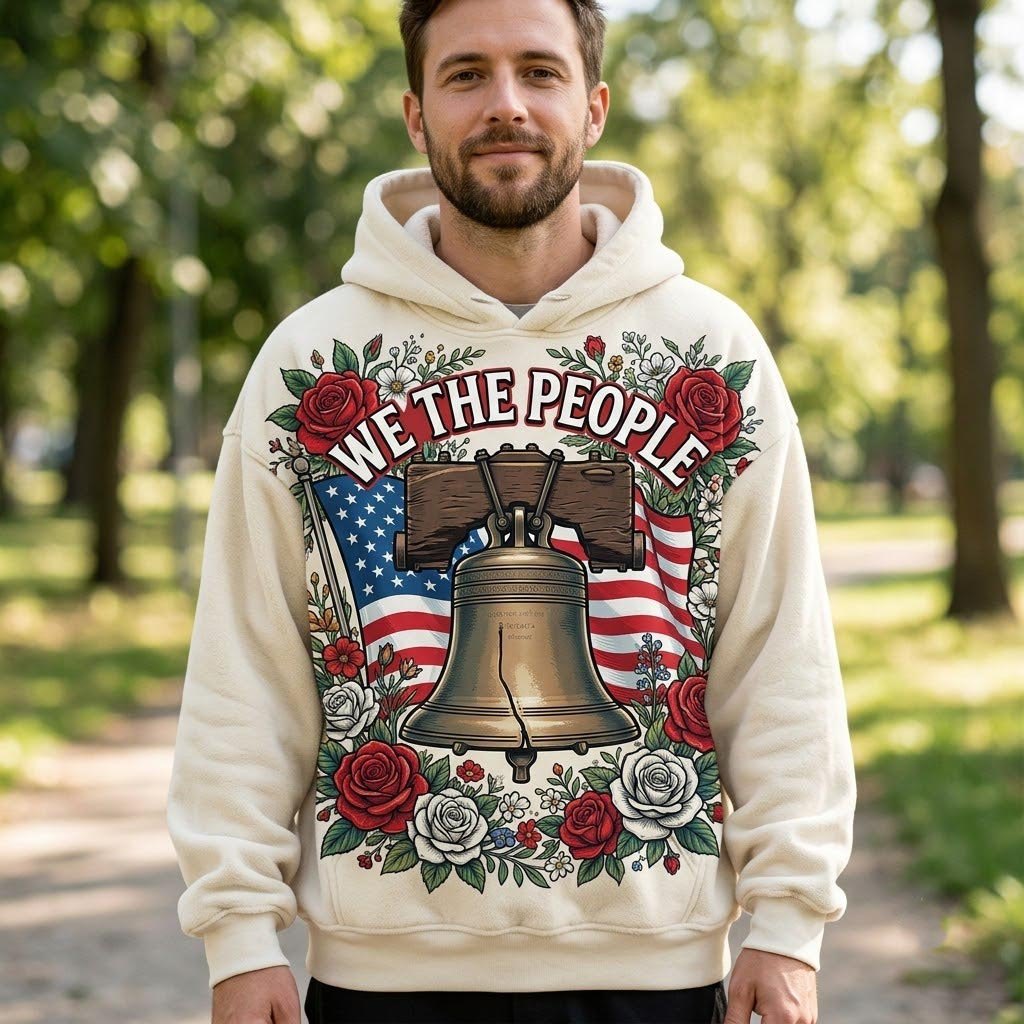 We the People Liberty Bell and Roses hoodie, all-over print