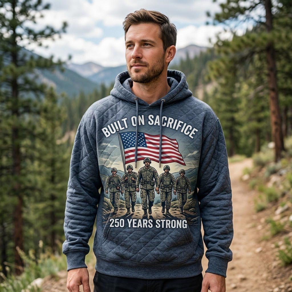 Built on Sacrifice 250 Years Strong hoodie, all-over print