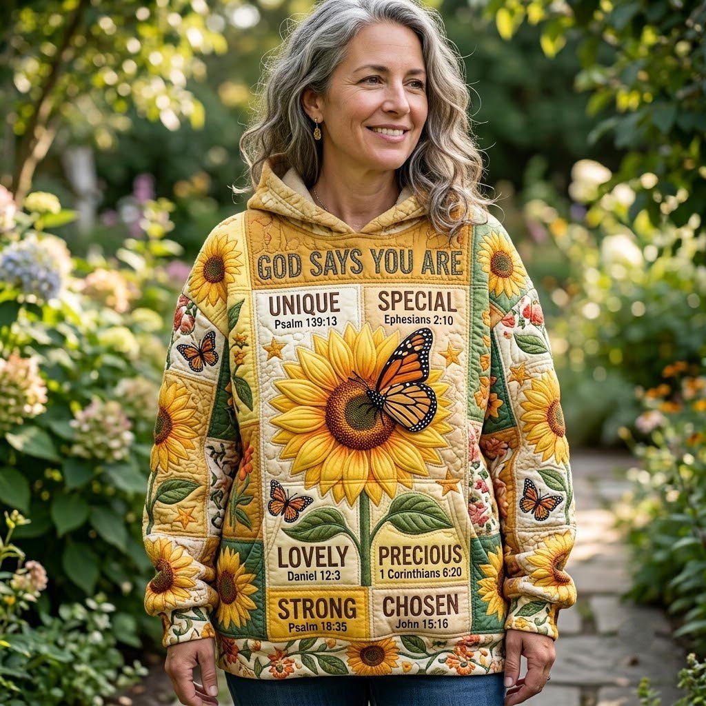 God Says You Are Sunflower Panel hoodie, all-over print