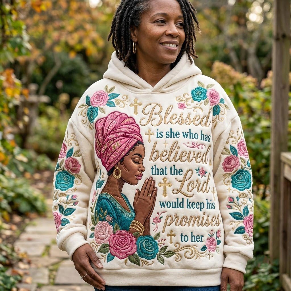 Blessed Is She Who Has Believed hoodie, all-over print