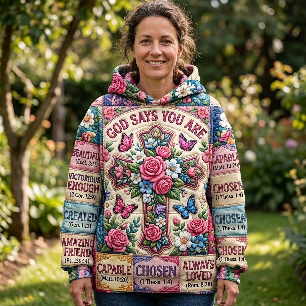 God Says You Are Peony Cross hoodie, all-over print