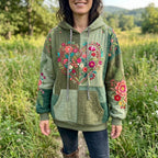 Floral Heart on Sage Patchwork hoodie, all-over print